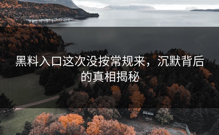 黑料入口这次没按常规来,沉默背后的真相揭秘 黑料入口这次没按常规来,沉默背后的真相揭秘