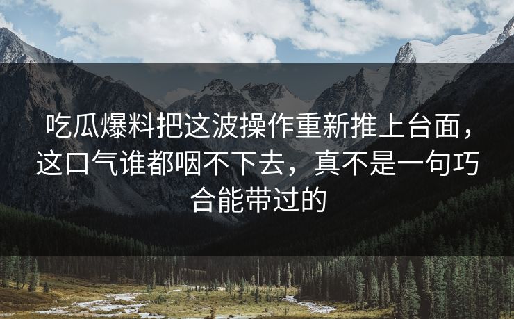 吃瓜爆料把这波操作重新推上台面，这口气谁都咽不下去，真不是一句巧合能带过的