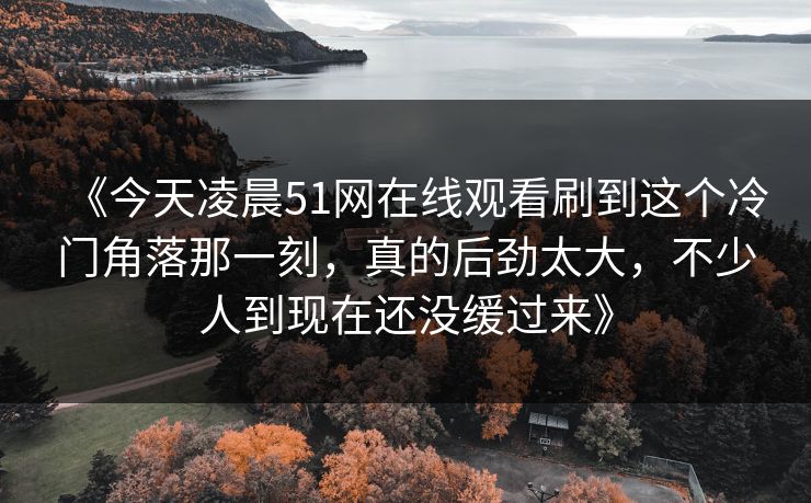 《今天凌晨51网在线观看刷到这个冷门角落那一刻，真的后劲太大，不少人到现在还没缓过来》